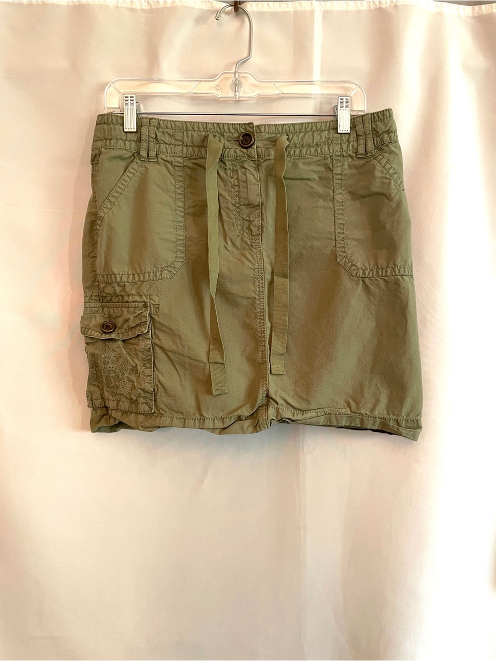 Ann Taylor LOFT Y2K Olive Green Cargo Utility Drawstring Skirt